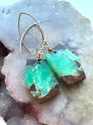 Chrysoprase Statement Earrings Gold Fill