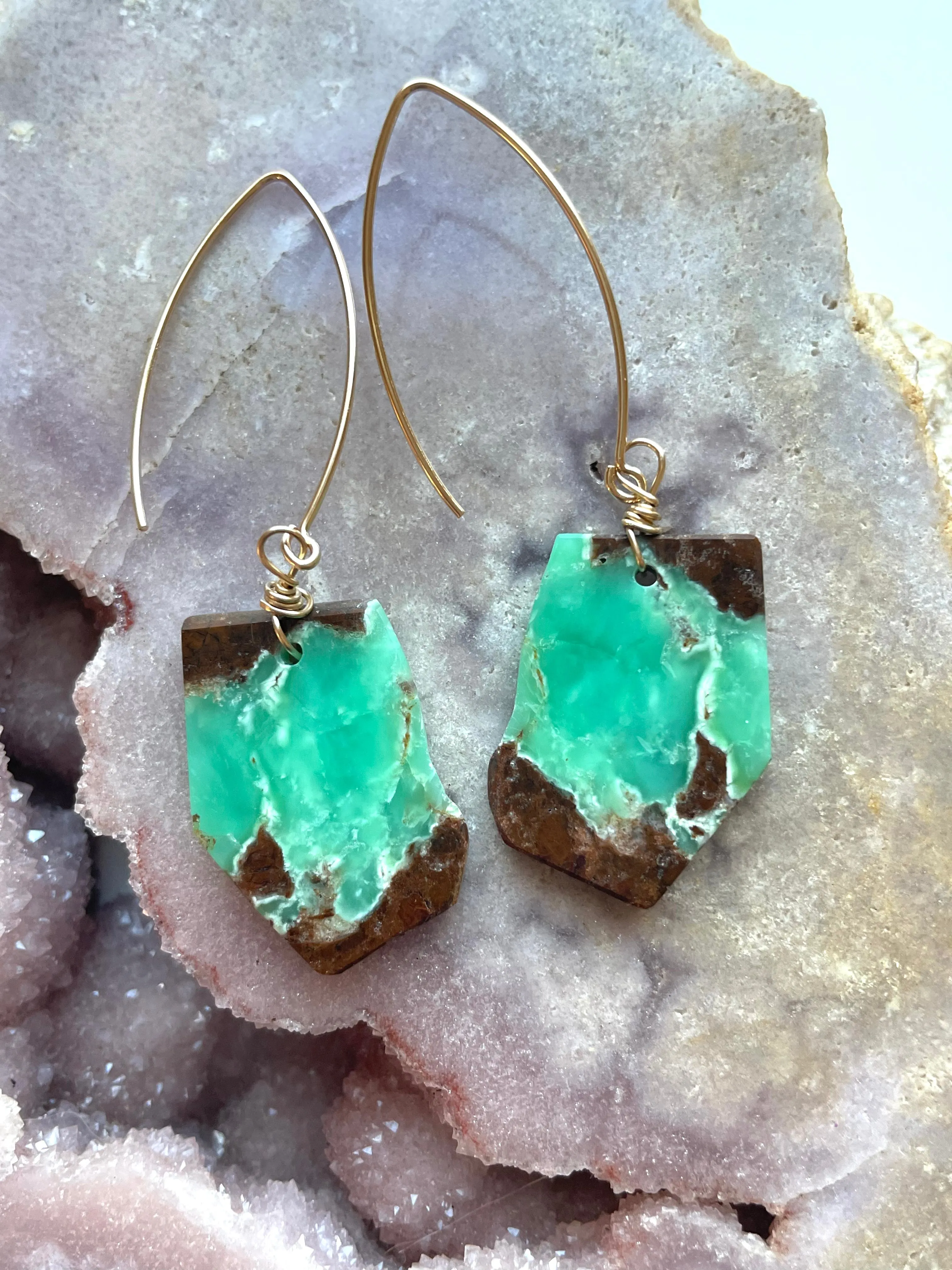Chrysoprase Statement Earrings Gold Fill