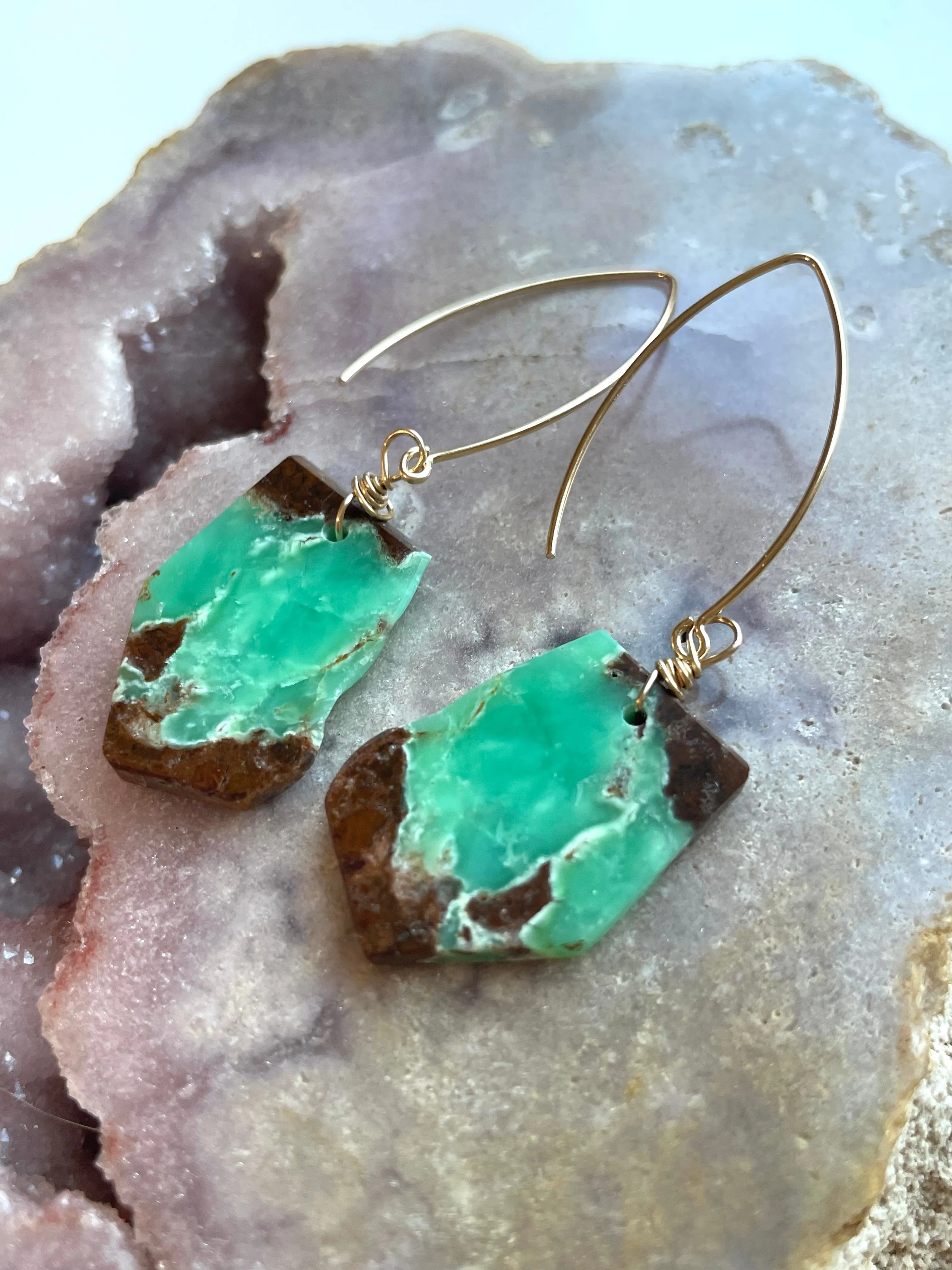 Chrysoprase Statement Earrings Gold Fill