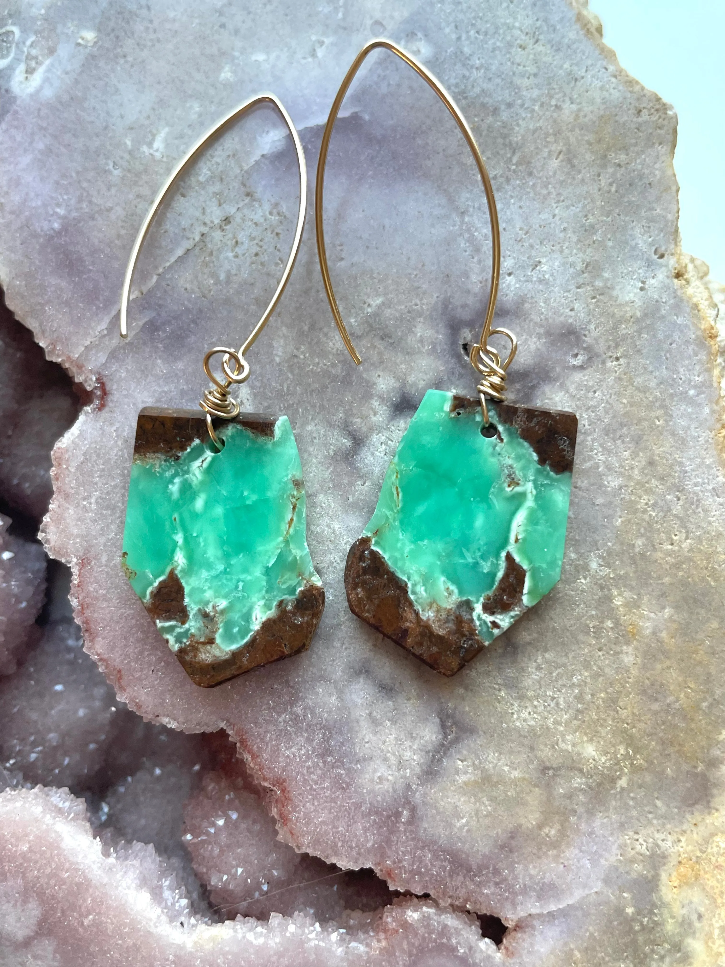 Chrysoprase Statement Earrings Gold Fill