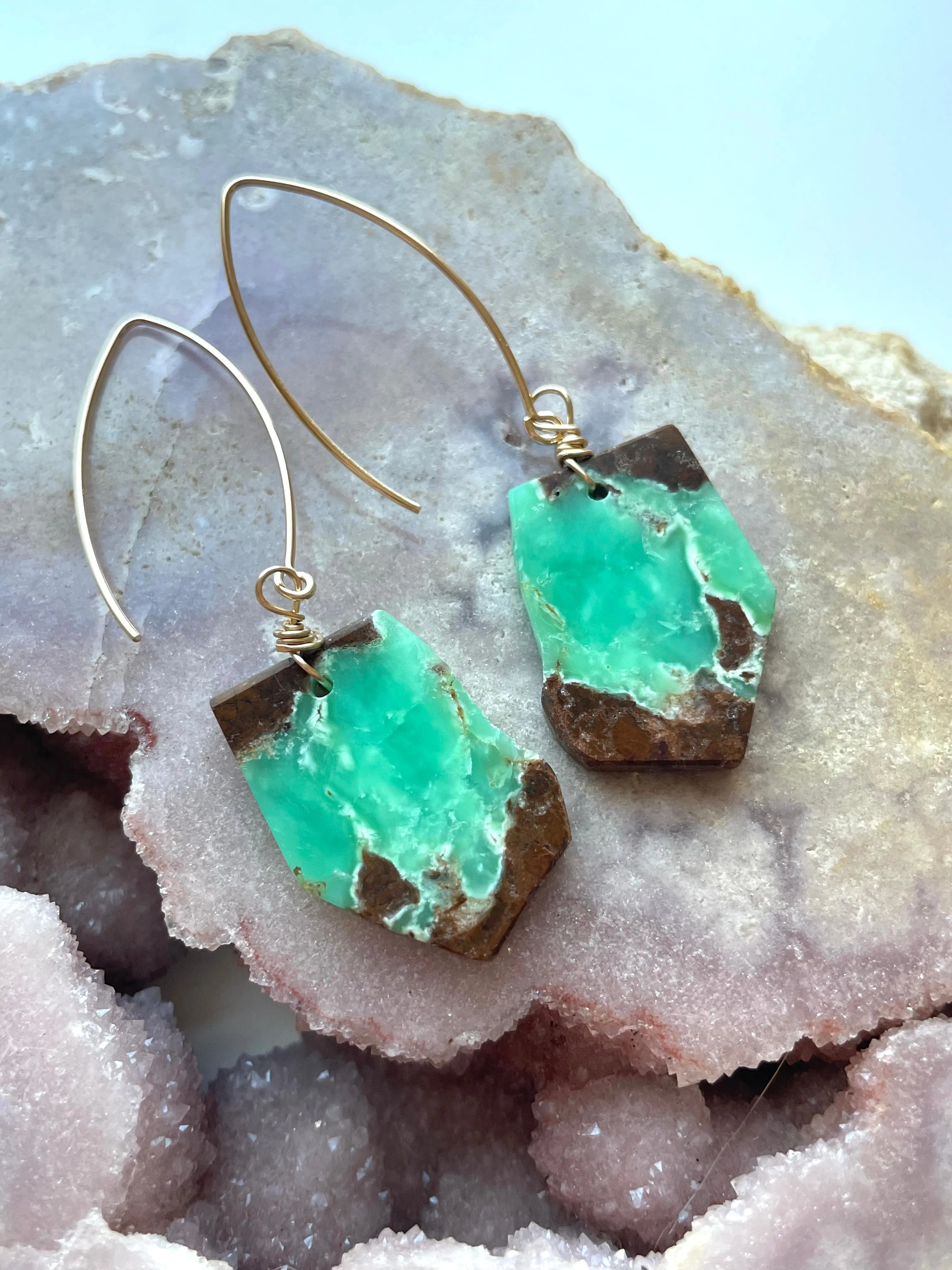 Chrysoprase Statement Earrings Gold Fill
