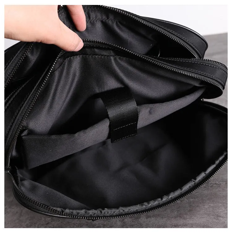 Classic Black Nylon Briefcase Mens Black Nylon 13'' Laptop Briefcase Handbag Purse for Men