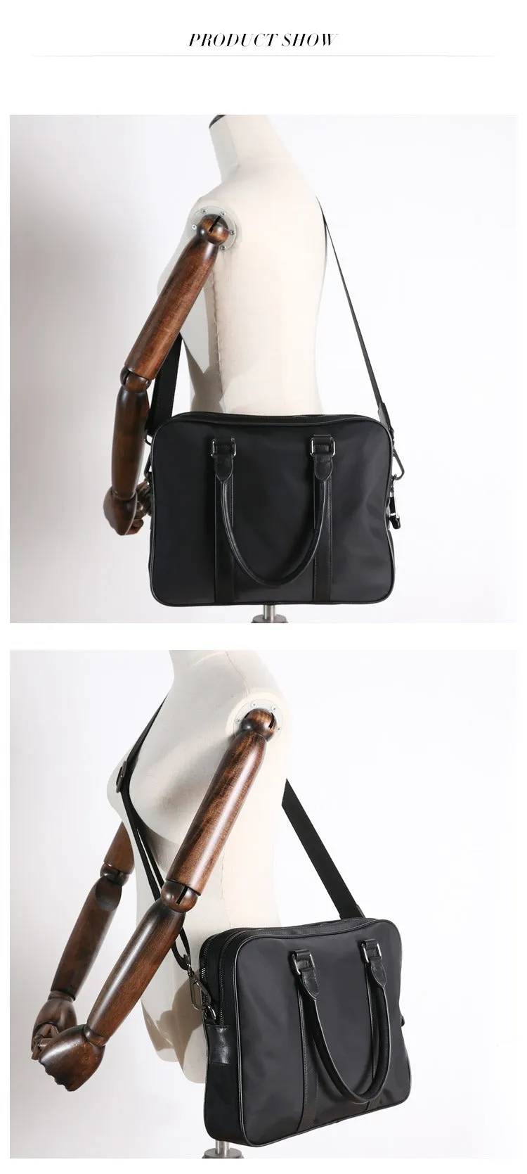 Classic Black Nylon Briefcase Mens Black Nylon 13'' Laptop Briefcase Handbag Purse for Men