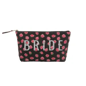 Clutch Bag: Black Floral with Silver Glitter BRIDE