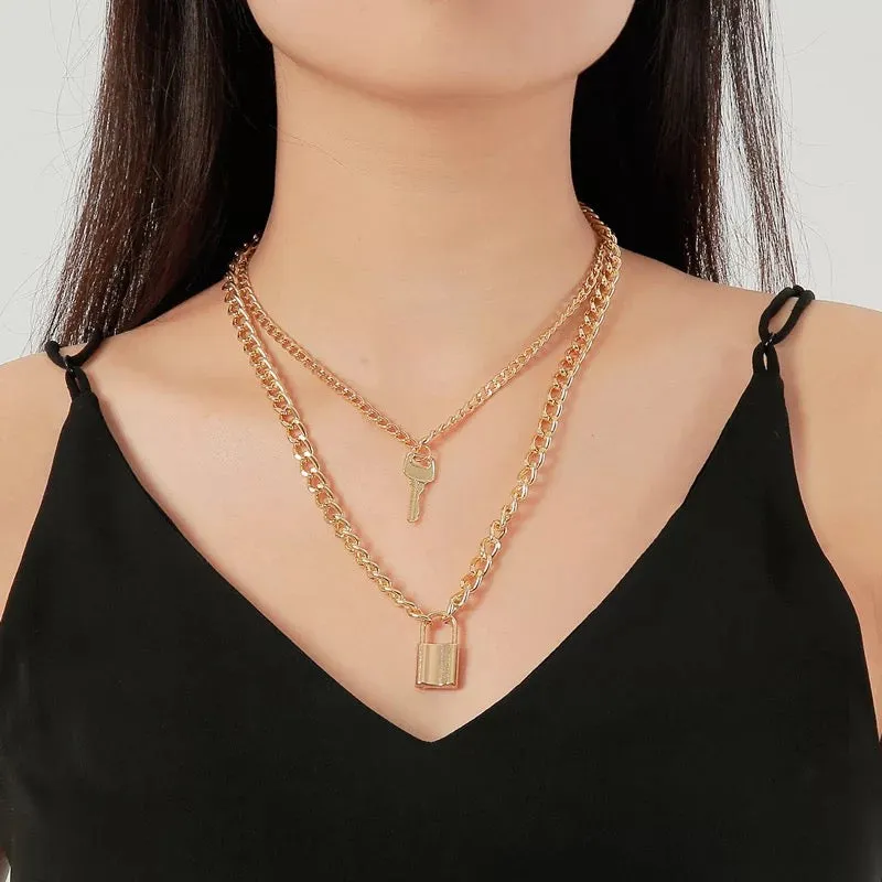 Combo of 2 Gold Plated Key Lock Butterfly Necklace