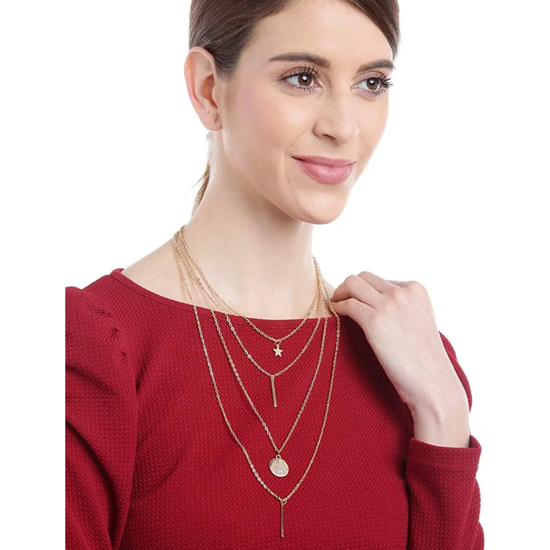 Combo of 2 Golden Silver Coin Butterfly Layered Necklace