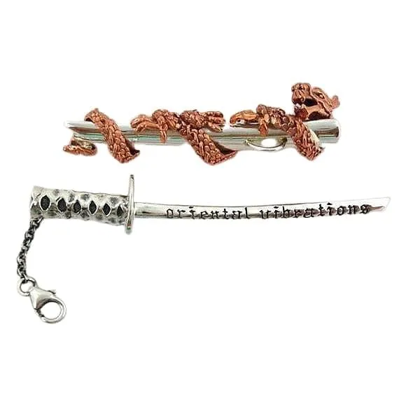 Copper Dragon Samurai Sword Sterling Silver Pendant