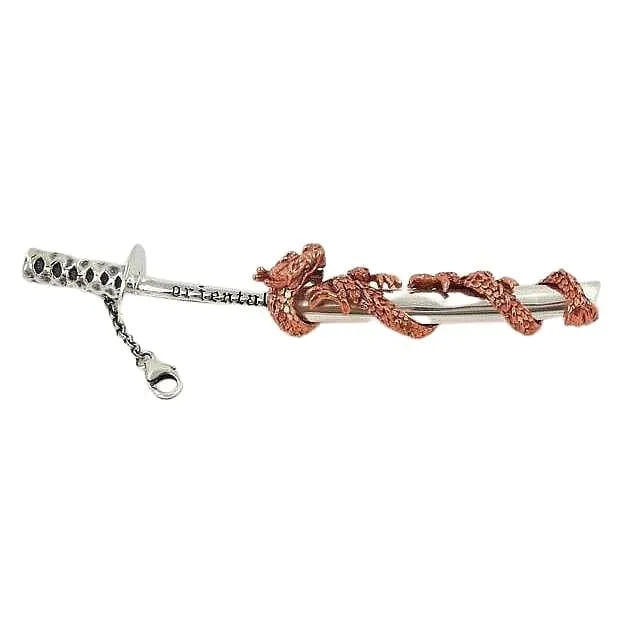 Copper Dragon Samurai Sword Sterling Silver Pendant