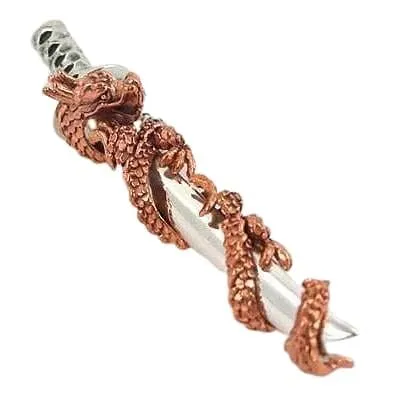 Copper Dragon Samurai Sword Sterling Silver Pendant