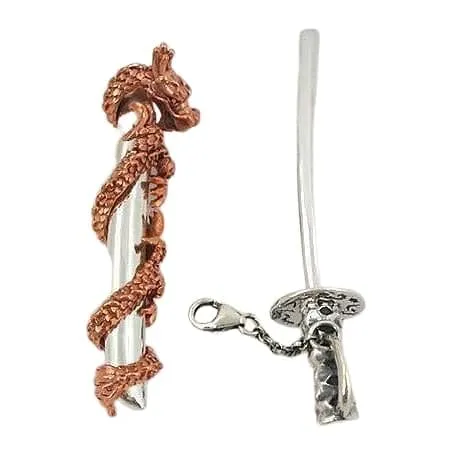 Copper Dragon Samurai Sword Sterling Silver Pendant