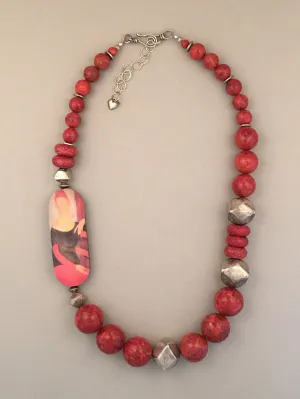 Coral and Silver Statement Necklace