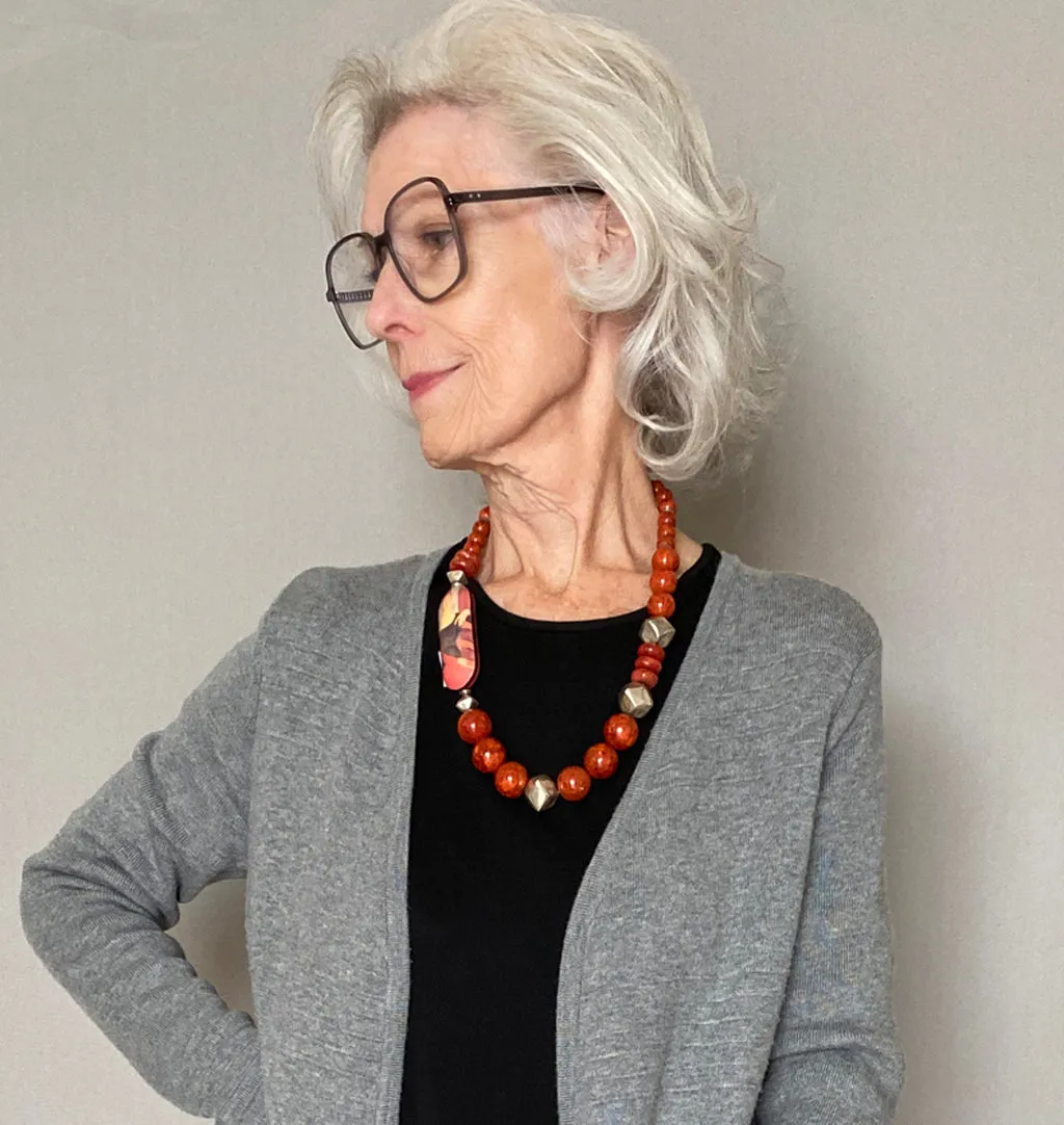 Coral and Silver Statement Necklace