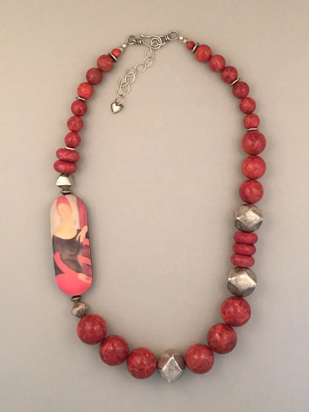 Coral and Silver Statement Necklace