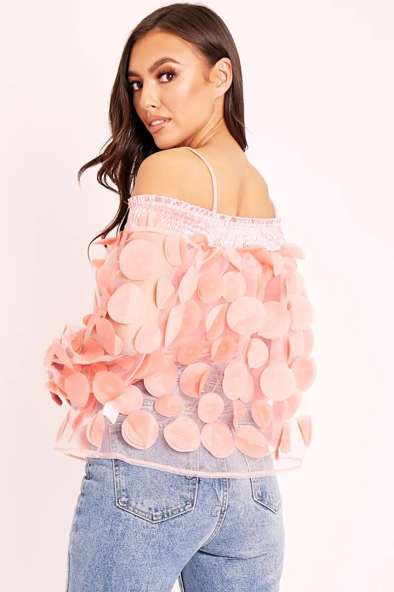 Coral Layered Applique Mesh Insert Blouse - Jadelynn