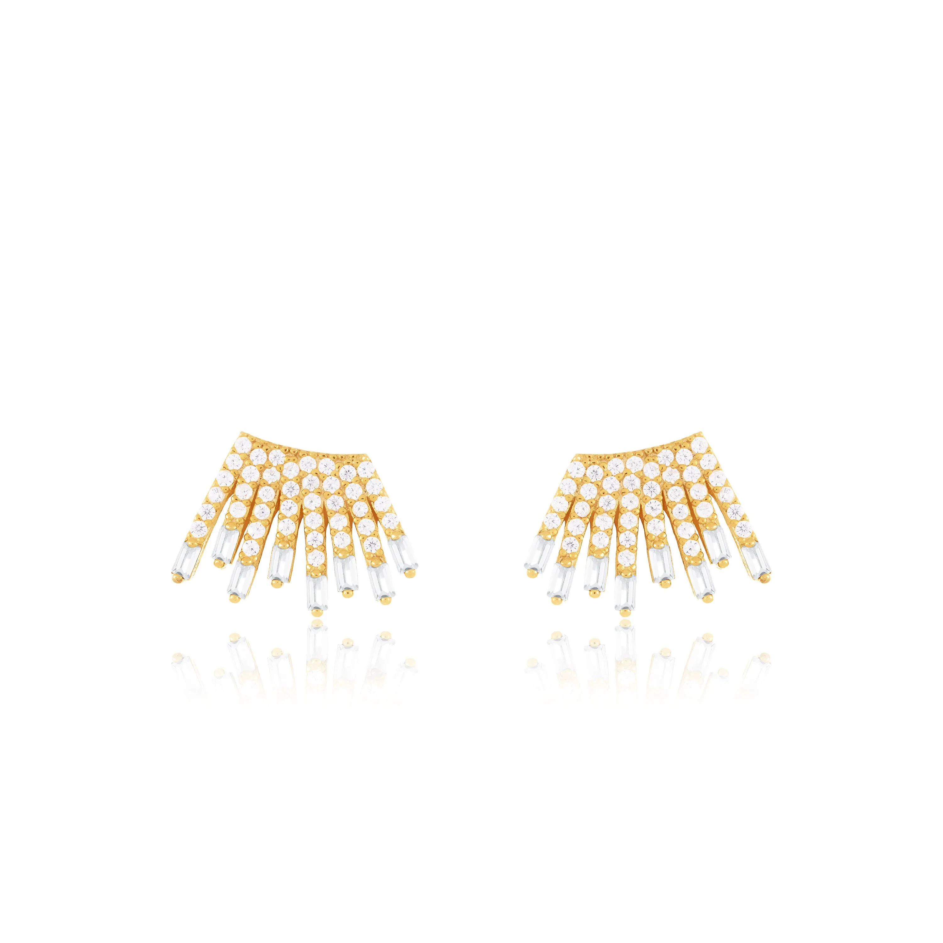 Cubic Zirconia Baguette Sun Rays Earrings - Gold White