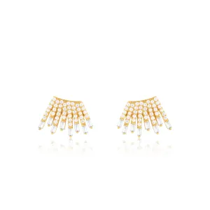 Cubic Zirconia Baguette Sun Rays Earrings - Gold White