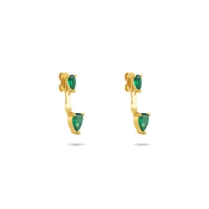 Cubic Zirconia Double Teardrop Ear Jacket Earrings - Gold Green - Big