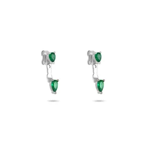 Cubic Zirconia Double Teardrop Ear Jacket Earrings - Silver Green - Small