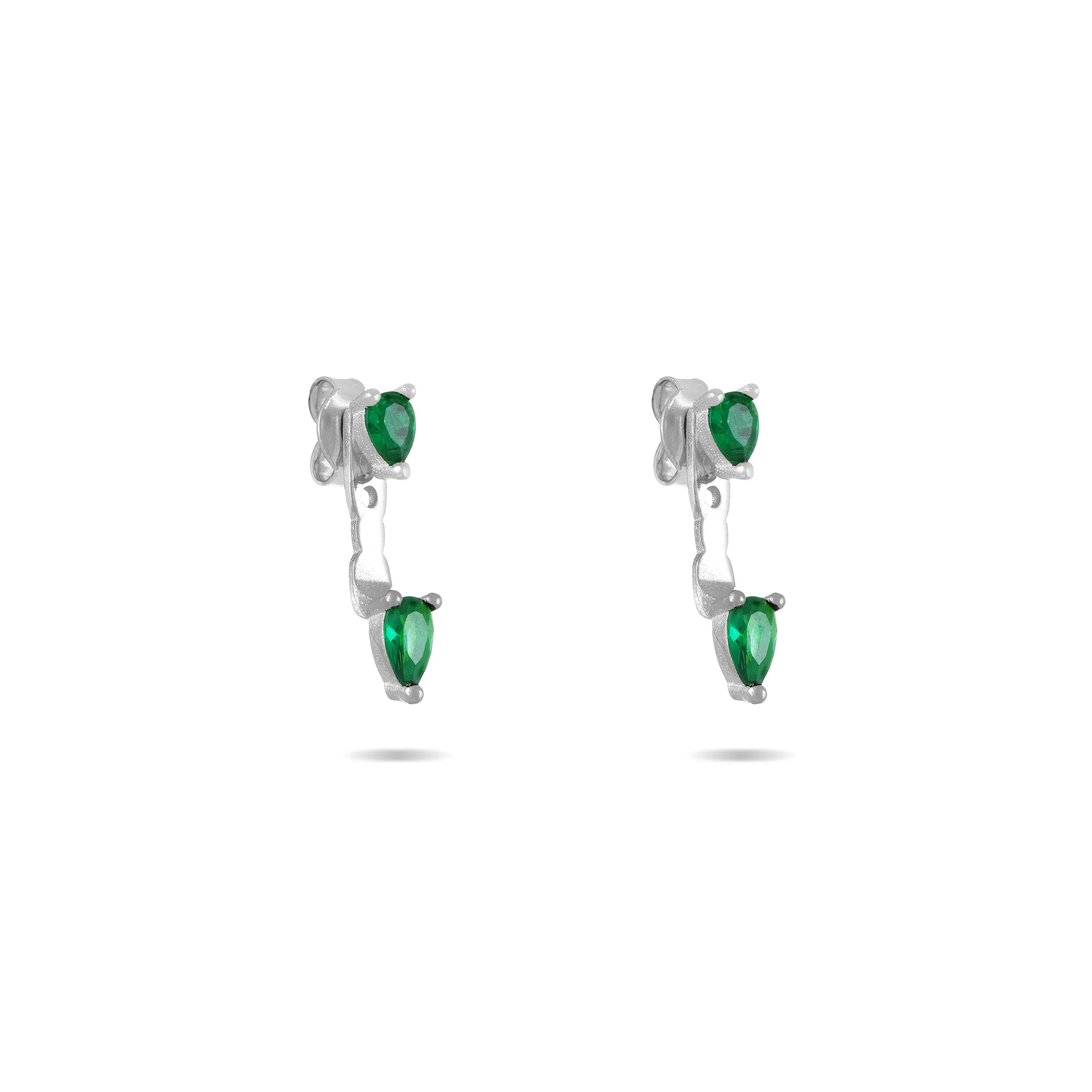 Cubic Zirconia Double Teardrop Ear Jacket Earrings - Silver Green - Small