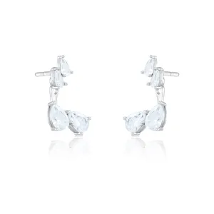 Cubic Zirconia Quadruple Teardrop Ear Jacket Earrings - Silver White