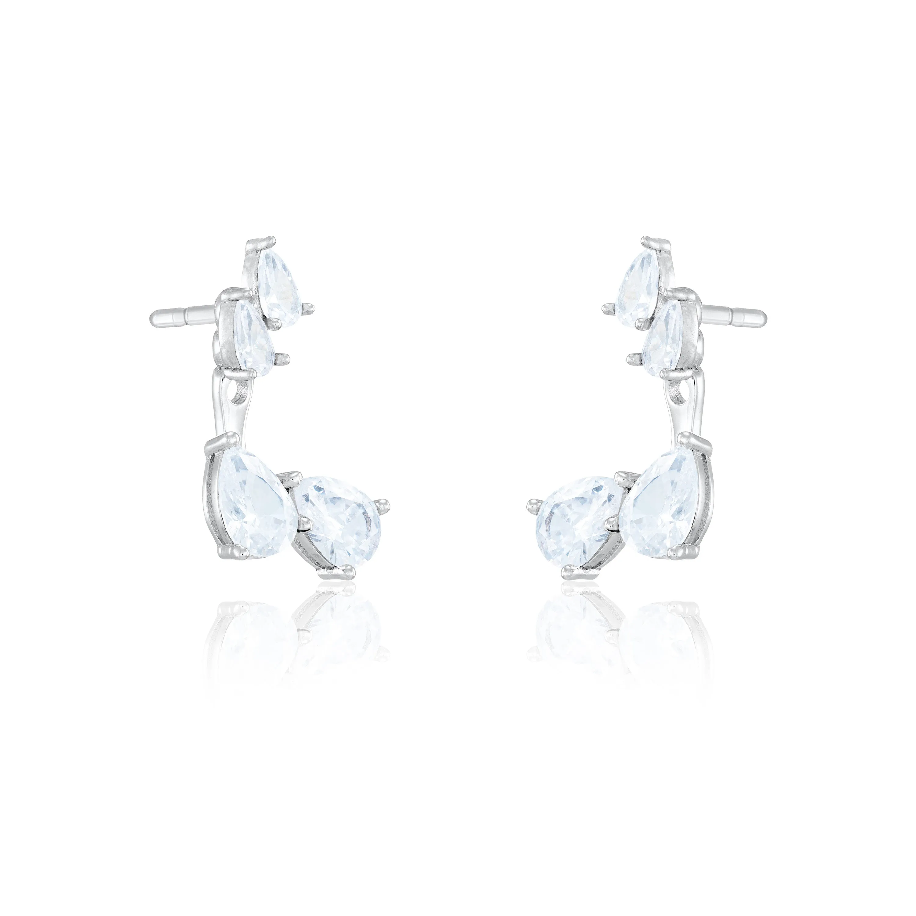 Cubic Zirconia Quadruple Teardrop Ear Jacket Earrings - Silver White