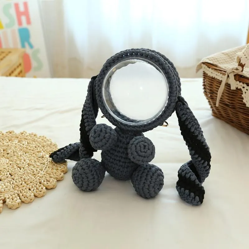 Cute Light Pink Crochet Bunny Backpack Rabbit Crochet Shoulder Bag for Girl Bunny Crochet Crossbody Purse