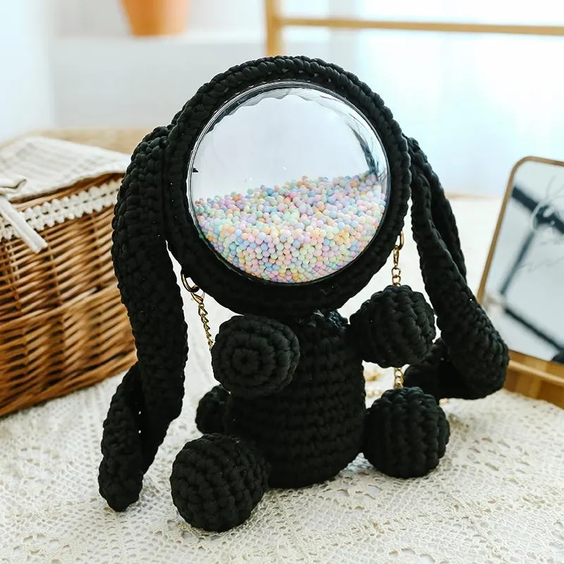 Cute Light Pink Crochet Bunny Backpack Rabbit Crochet Shoulder Bag for Girl Bunny Crochet Crossbody Purse