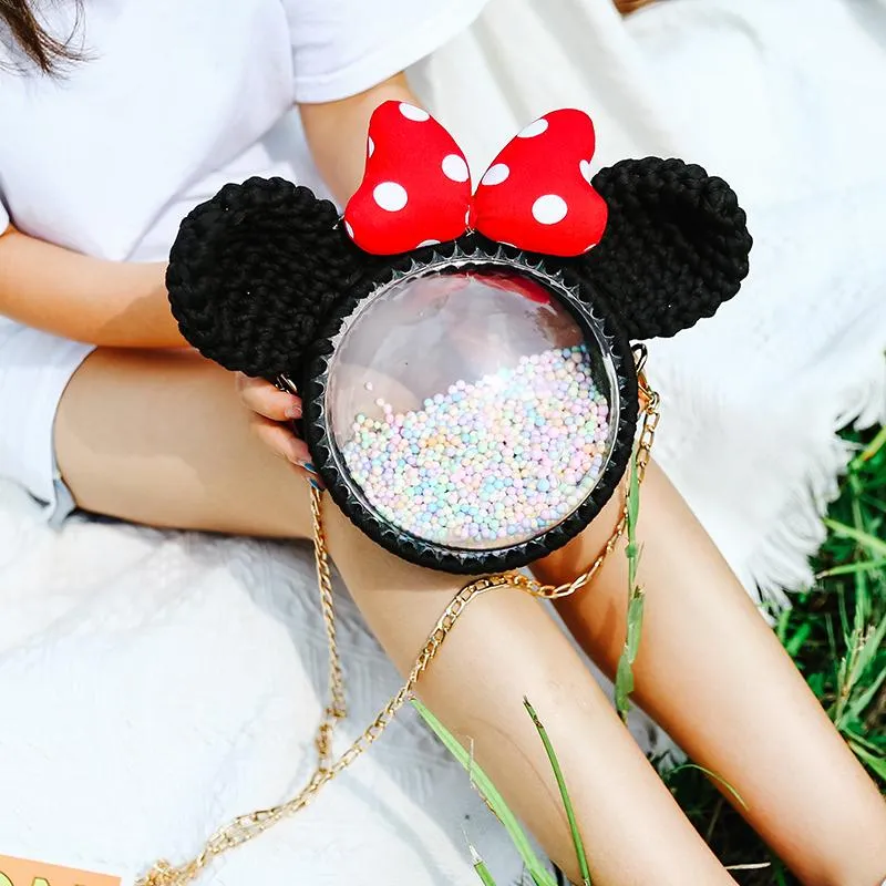 Cute Pink Crochet Mouse Backpack Mouse Crochet Shoulder Bag for Girl Mouse Crochet Crossbody Purse