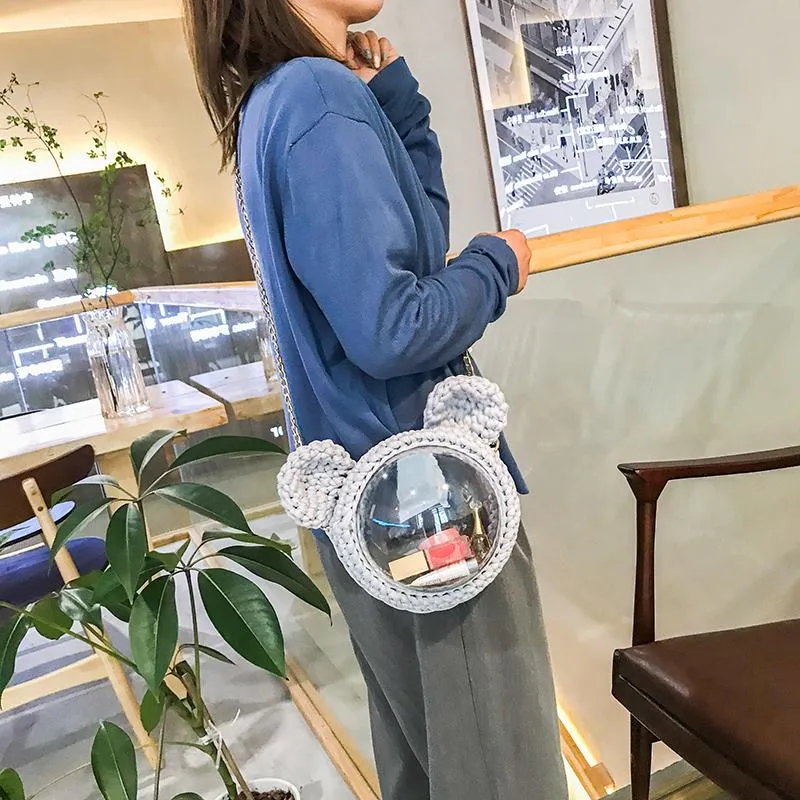 Cute White Crochet Mouse Backpack Mouse Crochet Shoulder Bag for Girl Mouse Crochet Crossbody Purse
