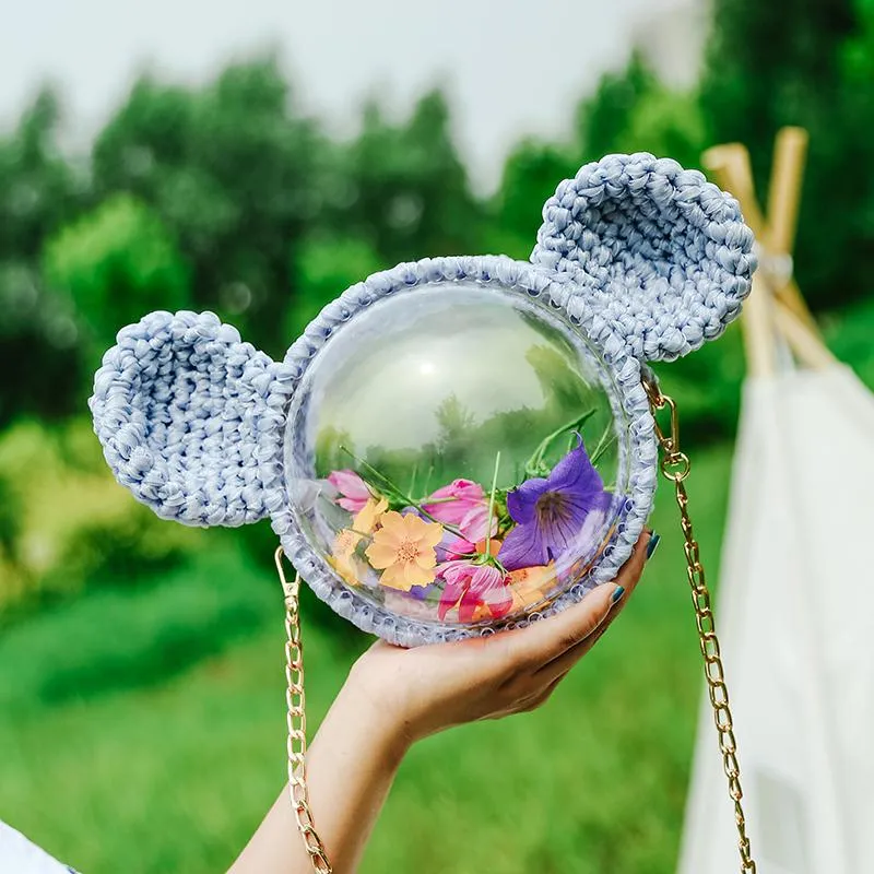Cute White Crochet Mouse Backpack Mouse Crochet Shoulder Bag for Girl Mouse Crochet Crossbody Purse