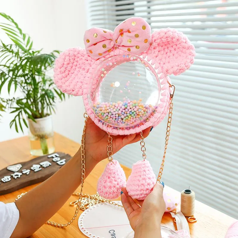Cute White Crochet Mouse Backpack Mouse Crochet Shoulder Bag for Girl Mouse Crochet Crossbody Purse