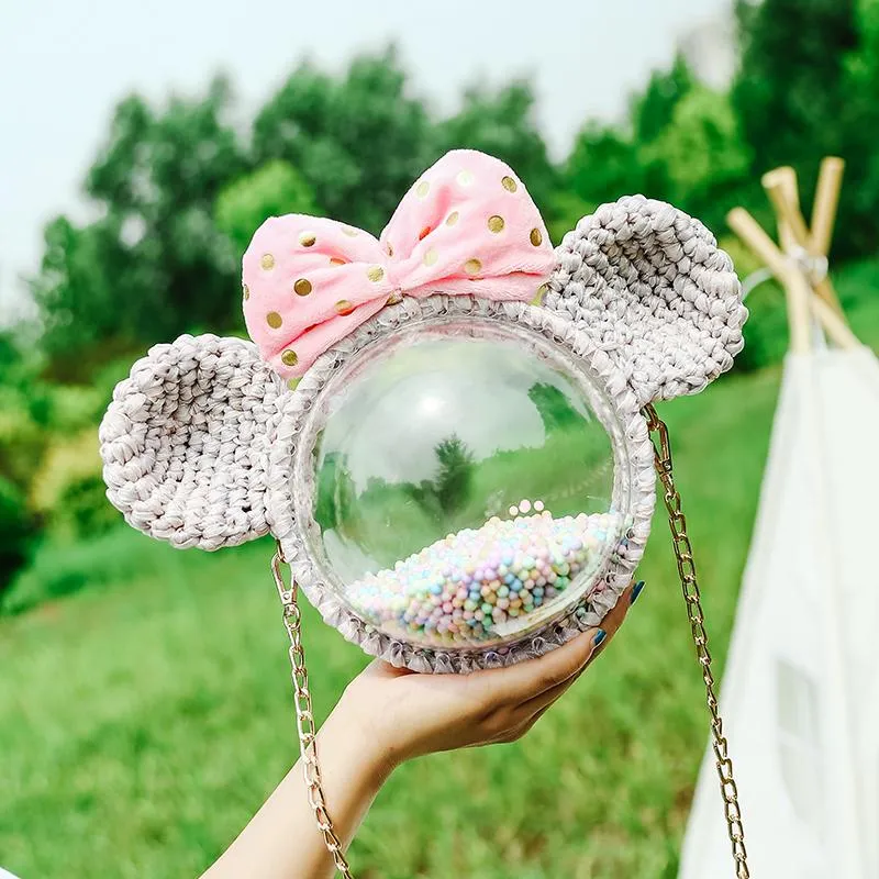 Cute White Crochet Mouse Backpack Mouse Crochet Shoulder Bag for Girl Mouse Crochet Crossbody Purse