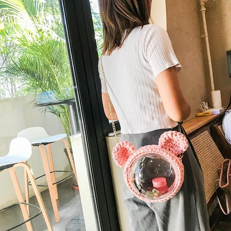Cute White Crochet Mouse Backpack Mouse Crochet Shoulder Bag for Girl Mouse Crochet Crossbody Purse