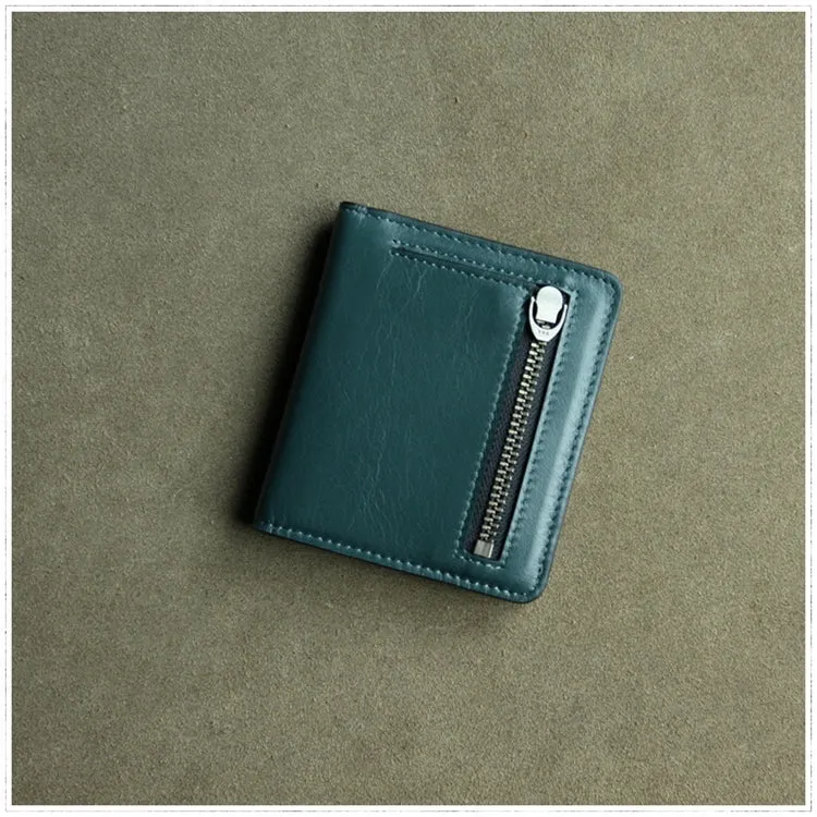 Cute Women Green Leather Small Bifold Wallet Billfold Wallet with Coin Pocket For Women