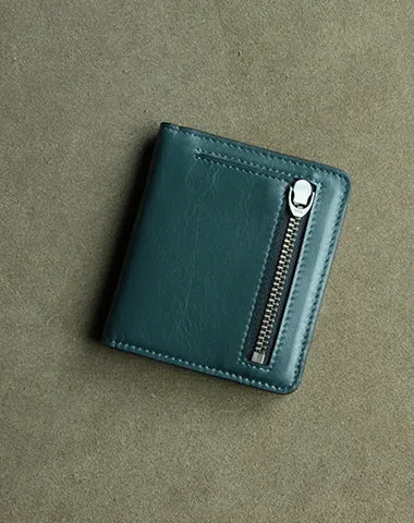 Cute Women Green Leather Small Bifold Wallet Billfold Wallet with Coin Pocket For Women