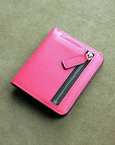 Cute Women Green Leather Small Bifold Wallet Billfold Wallet with Coin Pocket For Women