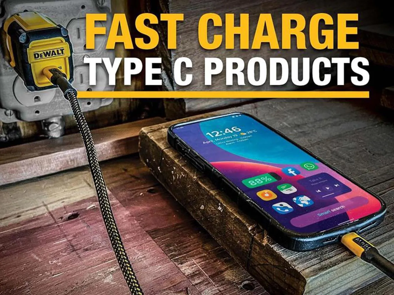 Dewalt Telecoms Usb C To Usb C 100W Reinforced Charging Cable 1.2M (4Ft)