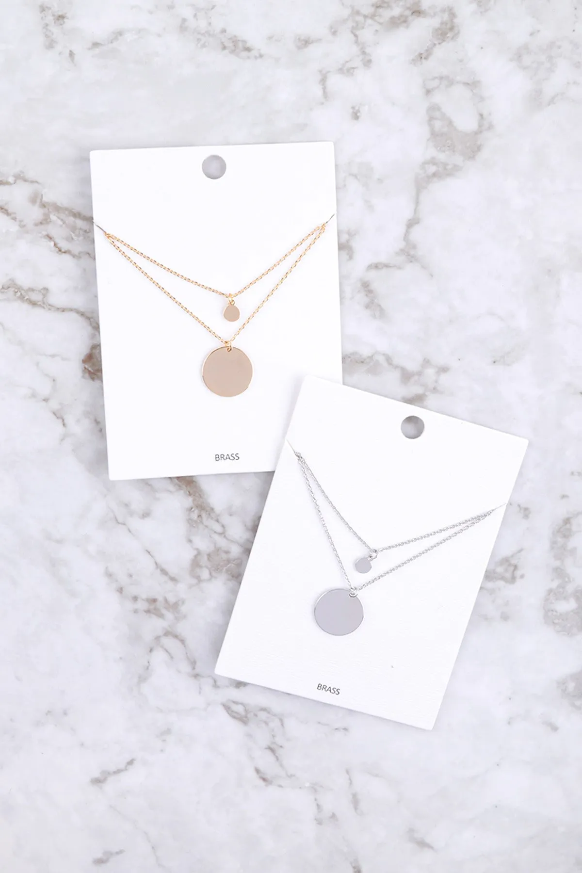 DISK PENDANT BRASS 2 LAYERED NECKLACE