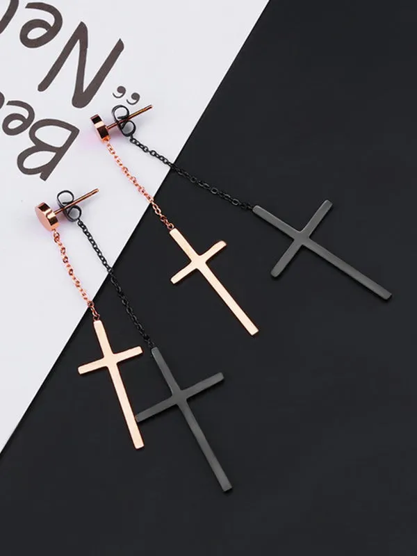 Double-layered Cross Tassel Earrings