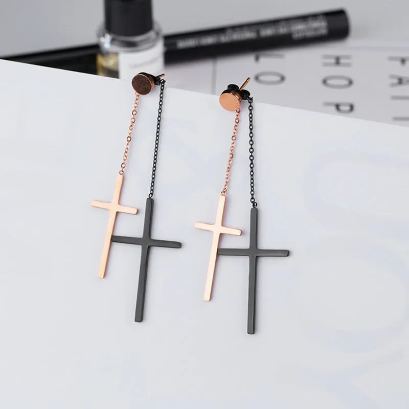 Double-layered Cross Tassel Earrings