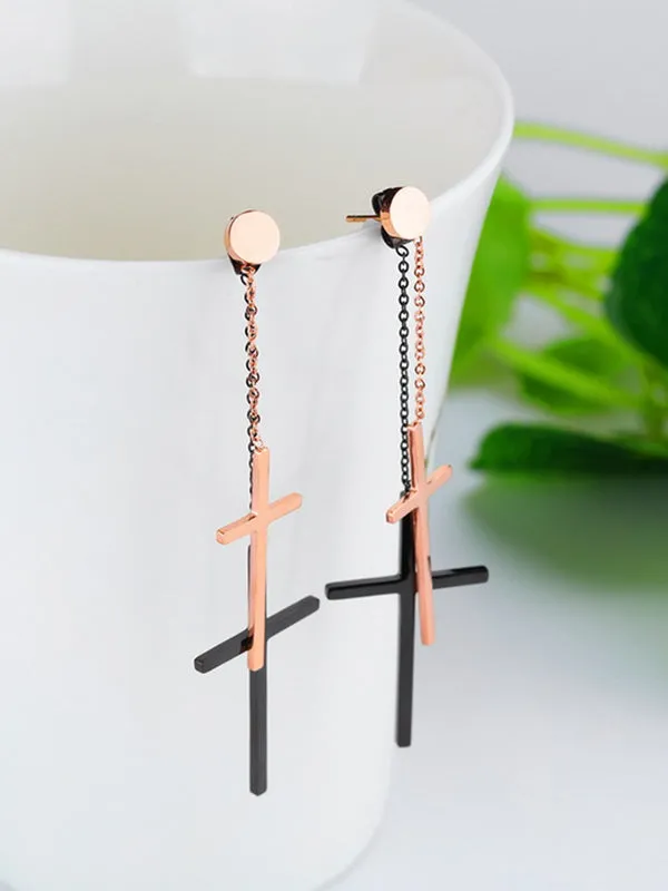 Double-layered Cross Tassel Earrings
