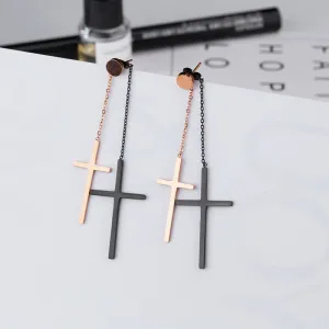 Double-layered Cross Tassel Earrings