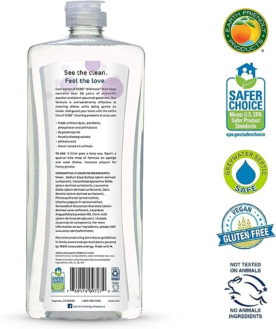 ECOS Dishmate Hypoallergenic Dish Soap - Lavender 25oz/739ml