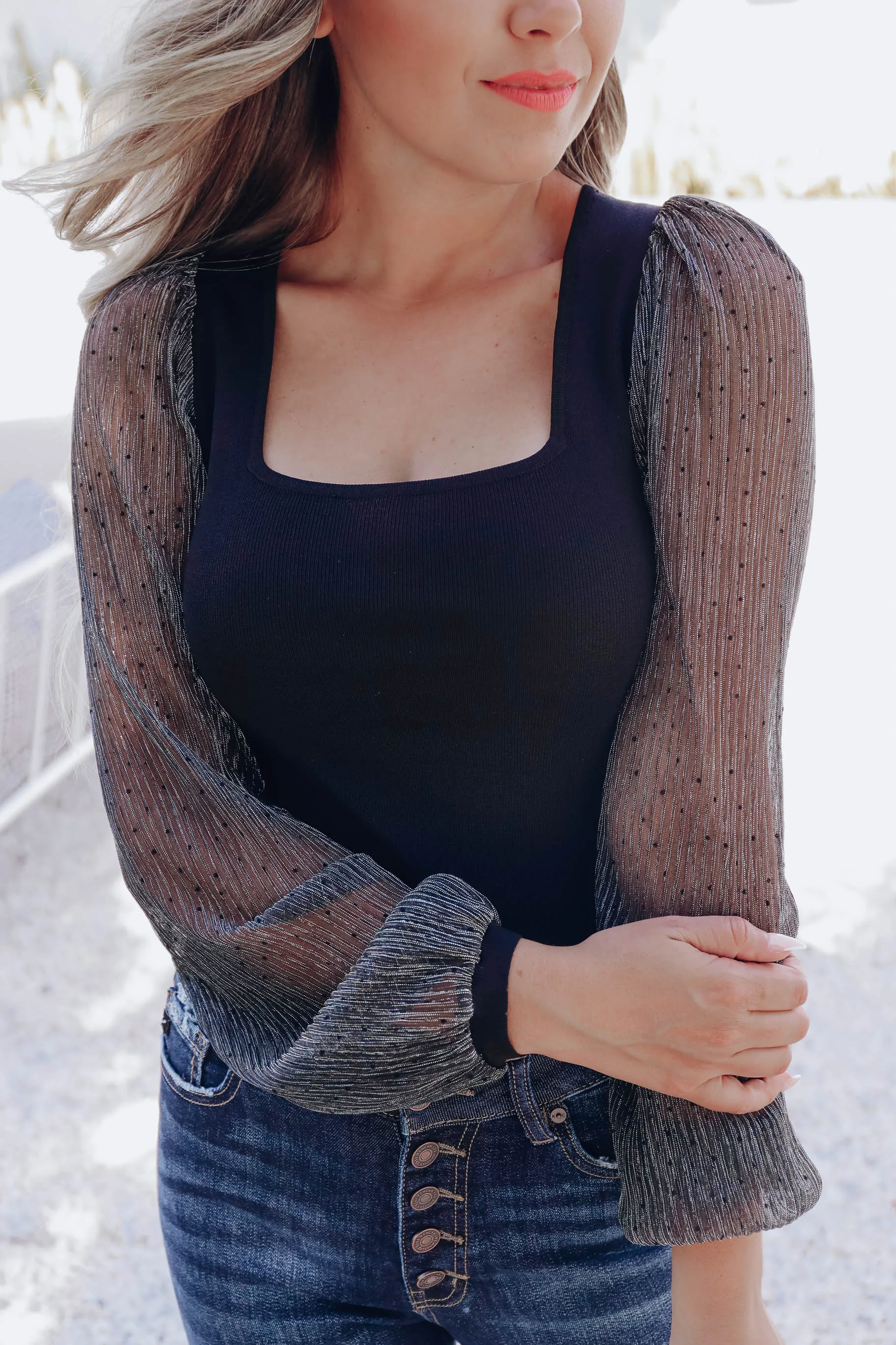 Ellis Sheer Sleeve Top - Black