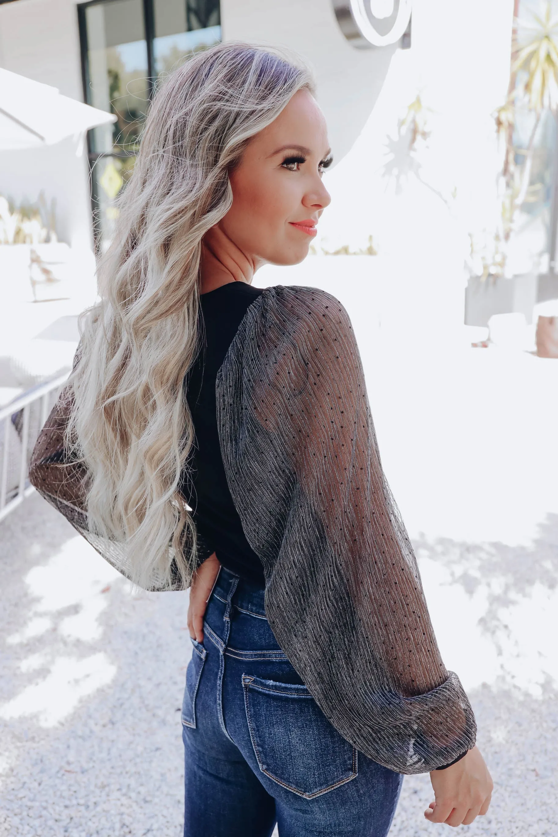 Ellis Sheer Sleeve Top - Black