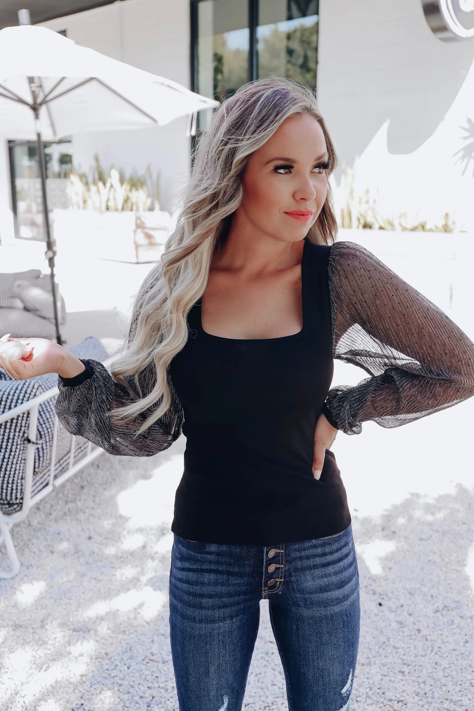 Ellis Sheer Sleeve Top - Black