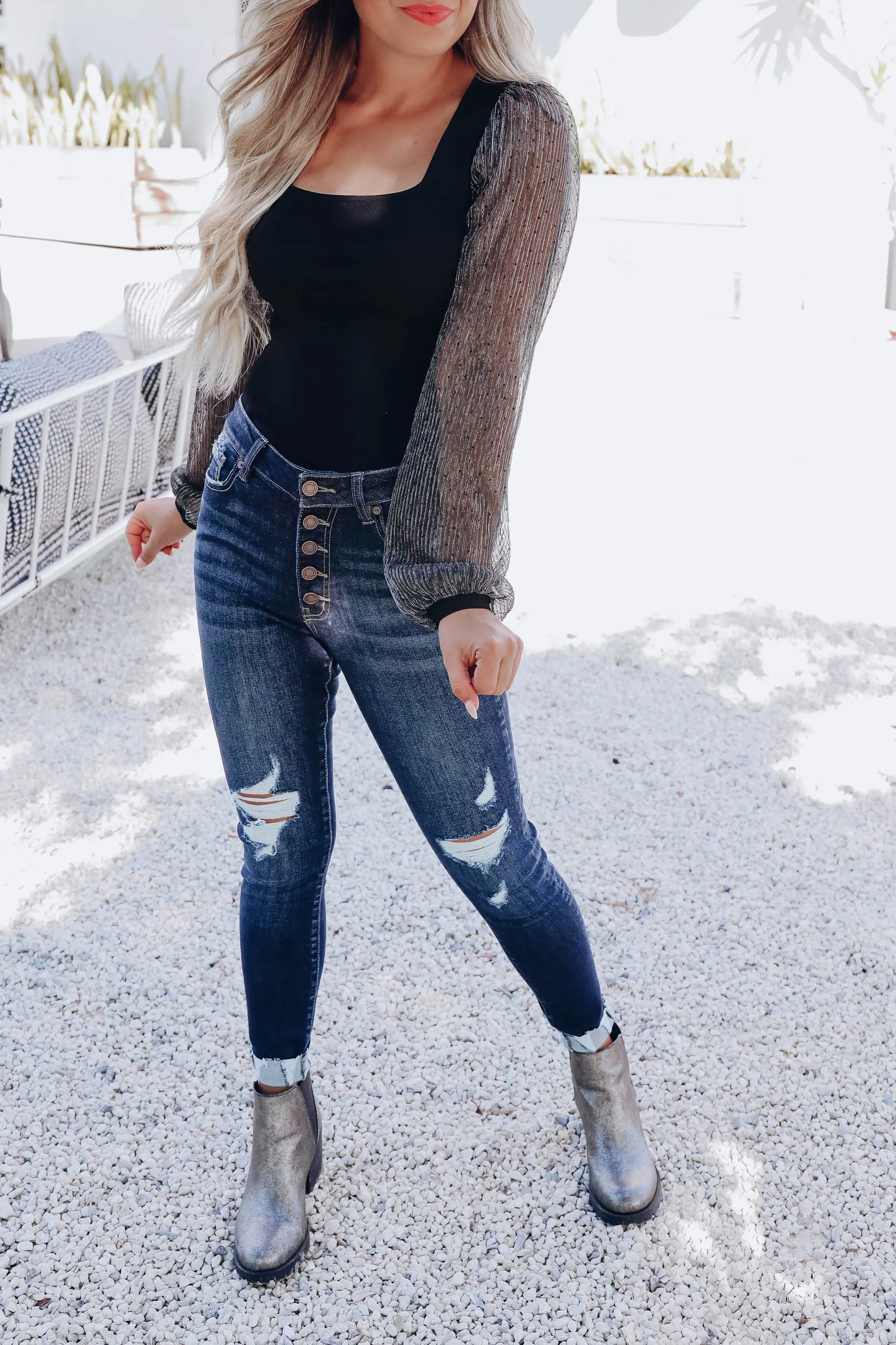 Ellis Sheer Sleeve Top - Black