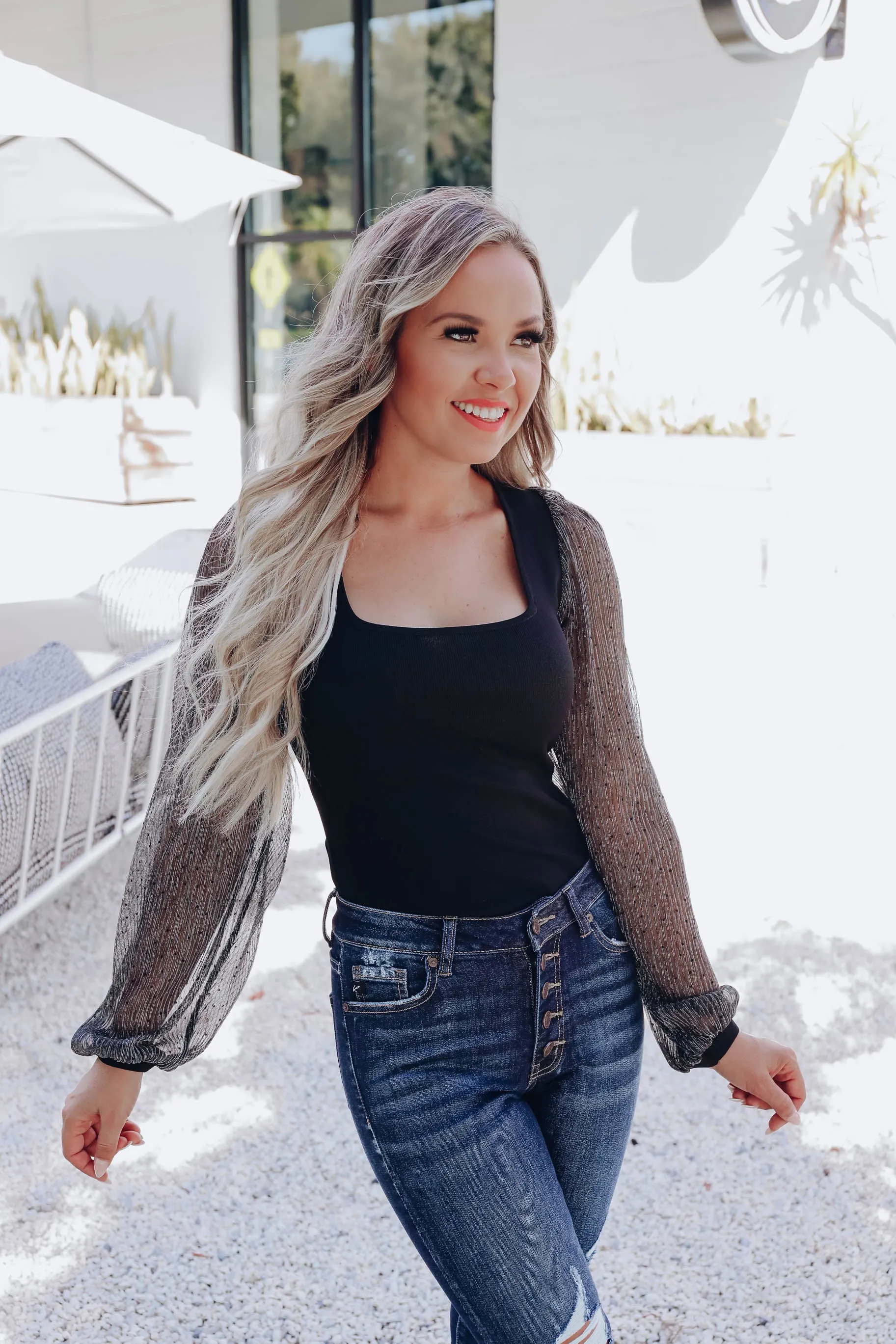 Ellis Sheer Sleeve Top - Black
