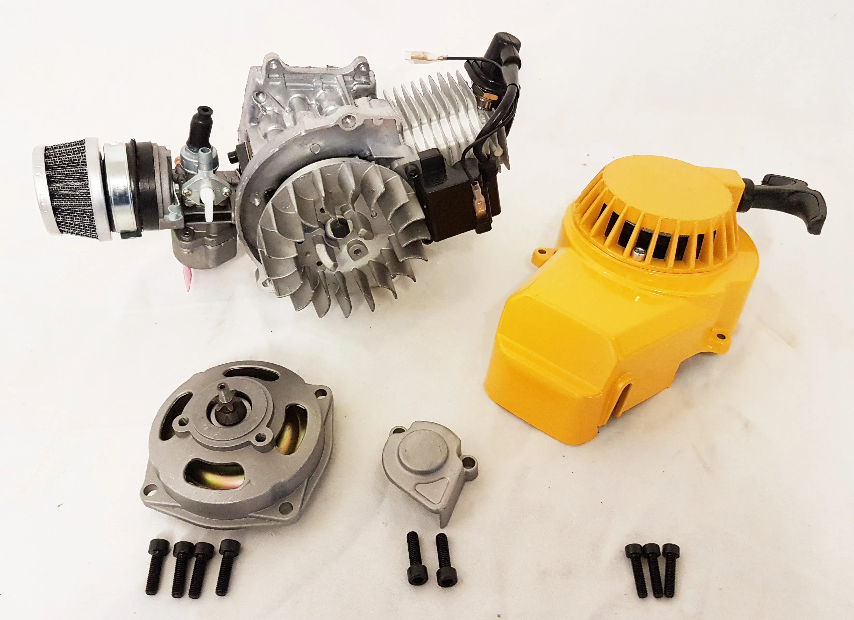 ENG23 ENGINE & CARB AIR FILTER HEAD YELLOW PULL START FOR 49CC MINI MOTO / MINI QUAD BIKE