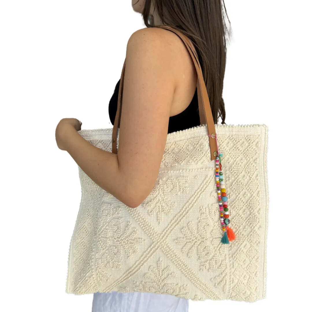 European Leather Strapped Cream Tote